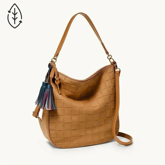 Fossil Jolie Leather Embossed Woven Tan Hobo/Crossbody Bag - Picture 1 of 15